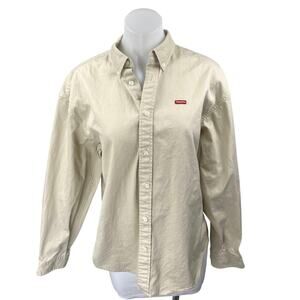 Supreme Women's Beige Cotton Long Sleeve Collared Button Down Shirt Top Size S